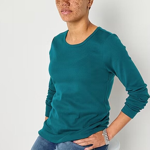 NWT ST JOHN Women's Long Sleeve T-Shirt, Celestial Teal, Large and X-Large - Picture 3 of 12